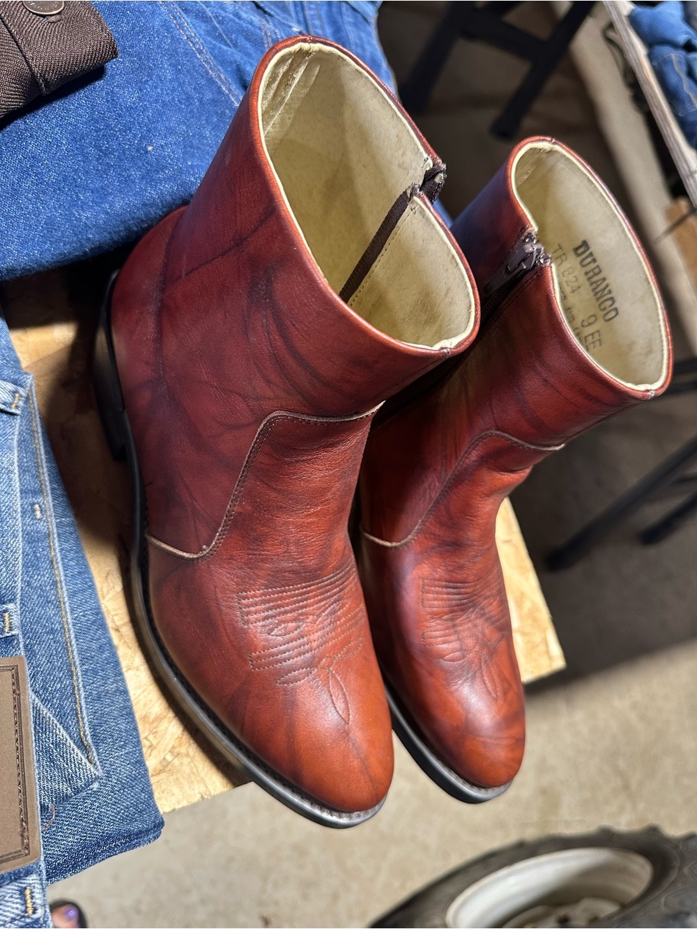 Durango Men’s Distressed Chestnut Red Western Ankle Zip Boots